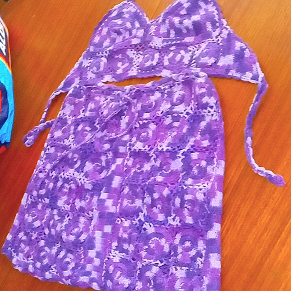 Vintage Purple Crochet Halter and Skirt